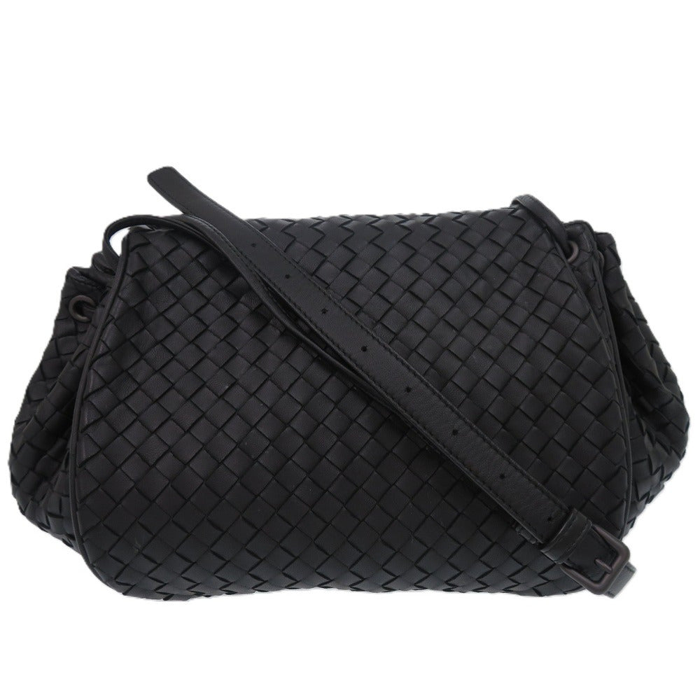 美品 ボッテガ ヴェネタ イントレチャート レザー ブラック シルバー金具 ショルダーバッグ 0458【中古】BOTTEGAVENETA