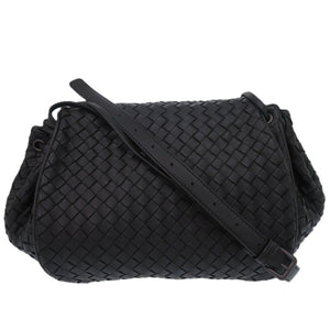 美品 ボッテガ ヴェネタ イントレチャート レザー ブラック シルバー金具 ショルダーバッグ 0458【中古】BOTTEGAVENETA