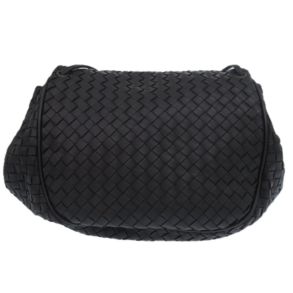 美品 ボッテガ ヴェネタ イントレチャート レザー ブラック シルバー金具 ショルダーバッグ 0458【中古】BOTTEGAVENETA