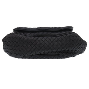 美品 ボッテガ ヴェネタ イントレチャート レザー ブラック シルバー金具 ショルダーバッグ 0458【中古】BOTTEGAVENETA