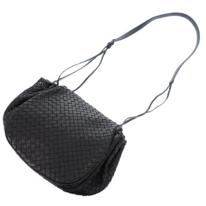 美品 ボッテガ ヴェネタ イントレチャート レザー ブラック シルバー金具 ショルダーバッグ 0458【中古】BOTTEGAVENETA