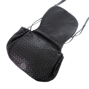 美品 ボッテガ ヴェネタ イントレチャート レザー ブラック シルバー金具 ショルダーバッグ 0458【中古】BOTTEGAVENETA