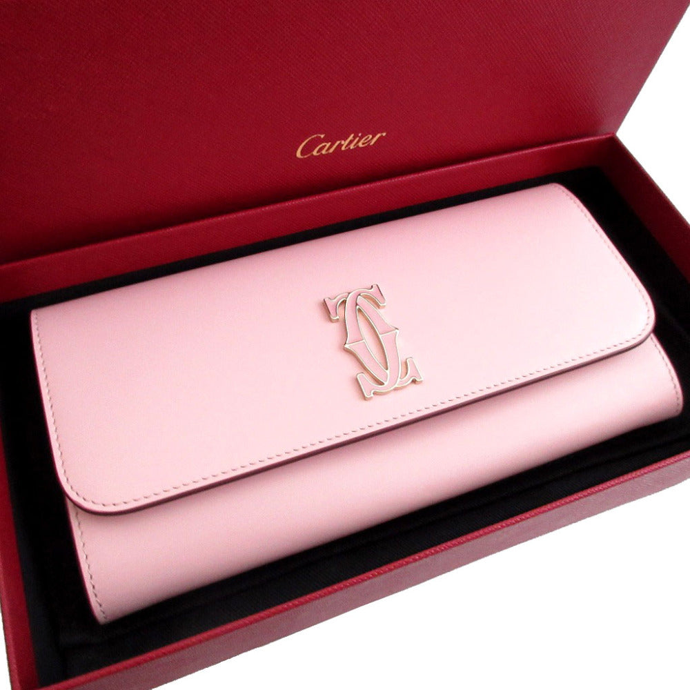 新品同様 カルティエ ドゥーブルCドゥカルティエ L3001996 レザー ピンク 2つ折り長財布 財布 0461【中古】Cartier