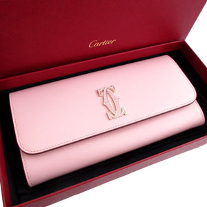 新品同様 カルティエ ドゥーブルCドゥカルティエ L3001996 レザー ピンク 2つ折り長財布 財布 0461【中古】Cartier