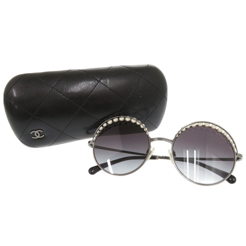 美品 シャネル ココマーク 4234‐H メタル フェイクパール ブラック サングラス 0464【中古】CHANEL