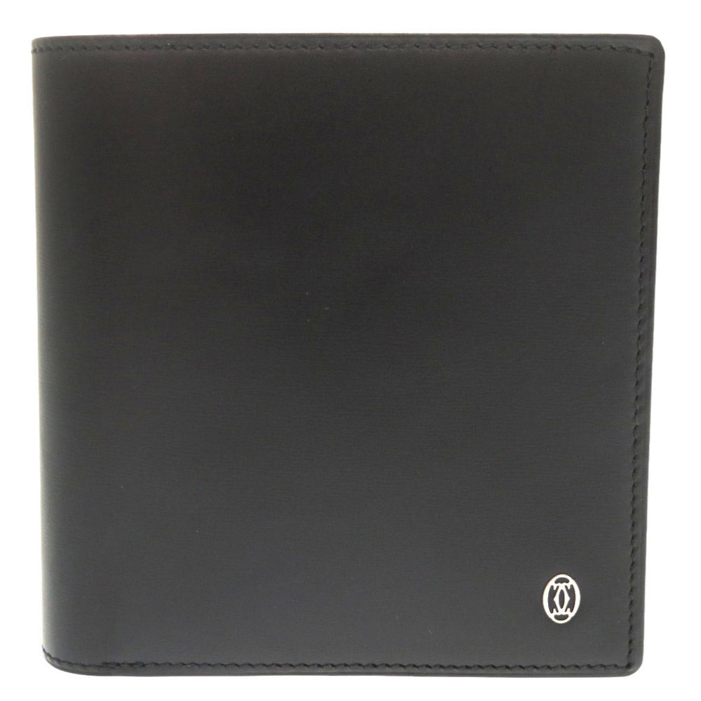 美品 カルティエ パシャ L3000137 レザー ブラック 二つ折り財布 黒 0468【中古】CARTIER メンズ