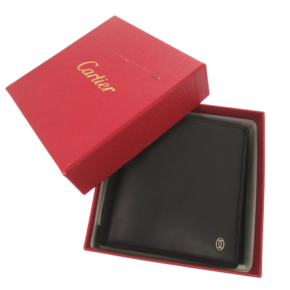 美品 カルティエ パシャ L3000137 レザー ブラック 二つ折り財布 黒 0468【中古】CARTIER メンズ