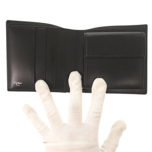 美品 カルティエ パシャ L3000137 レザー ブラック 二つ折り財布 黒 0468【中古】CARTIER メンズ