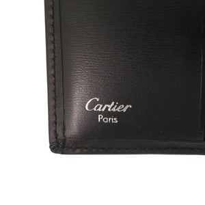美品 カルティエ パシャ L3000137 レザー ブラック 二つ折り財布 黒 0468【中古】CARTIER メンズ