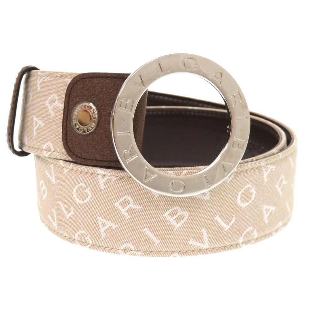 新品同様 ブルガリ ロゴマニア ブルガリブルガリ キャンバス レザー ベージュ ブラウン ベルト 0469【中古】BVLGARI