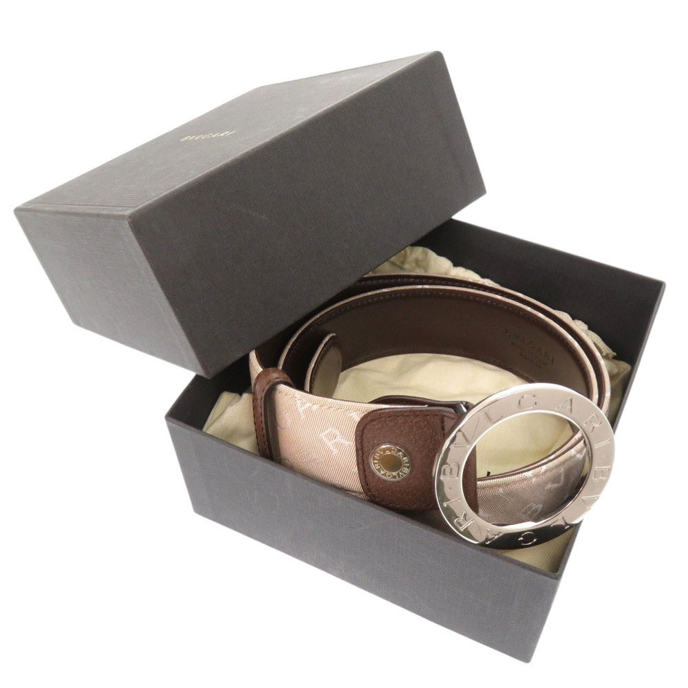 新品同様 ブルガリ ロゴマニア ブルガリブルガリ キャンバス レザー ベージュ ブラウン ベルト 0469【中古】BVLGARI