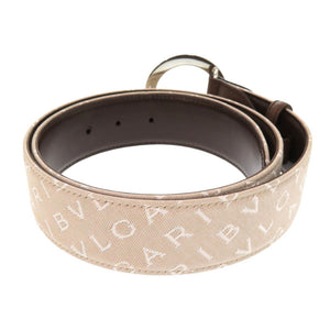 新品同様 ブルガリ ロゴマニア ブルガリブルガリ キャンバス レザー ベージュ ブラウン ベルト 0469【中古】BVLGARI