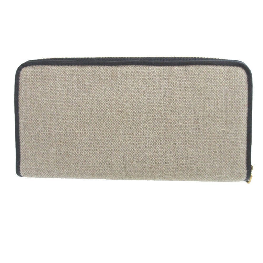 美品 ロエベ アマソナ キャンバス レザー ベージュ ブラック 黒 ラウンドファスナー長財布 財布 0472【中古】LOEWE