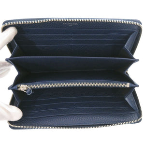 美品 バレンシアガ ラウンドファスナー 443521 カーフレザー ブルー 長財布 0474【中古】BALENCIAGA