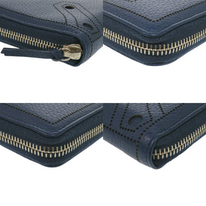 美品 バレンシアガ ラウンドファスナー 443521 カーフレザー ブルー 長財布 0474【中古】BALENCIAGA