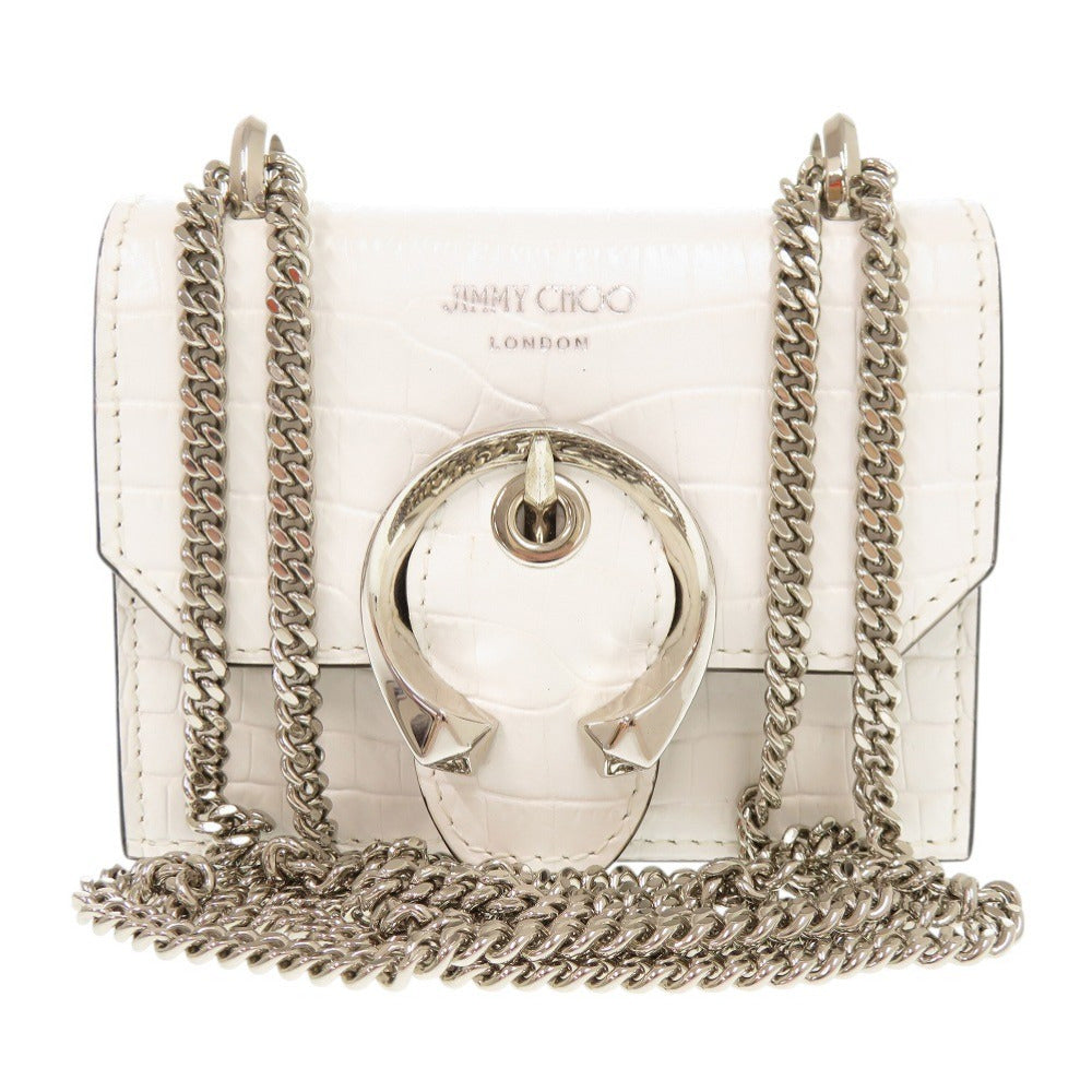 新品同様 ジミーチュウ ミニパリス クロコ型押しレザー ホワイト チェーンショルダーバッグ ショルダーバッグ 0475【中古】JIMMY CHOO