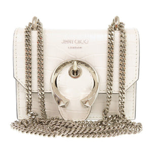 新品同様 ジミーチュウ ミニパリス クロコ型押しレザー ホワイト チェーンショルダーバッグ ショルダーバッグ 0475【中古】JIMMY CHOO