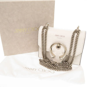 新品同様 ジミーチュウ ミニパリス クロコ型押しレザー ホワイト チェーンショルダーバッグ ショルダーバッグ 0475【中古】JIMMY CHOO