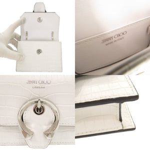新品同様 ジミーチュウ ミニパリス クロコ型押しレザー ホワイト チェーンショルダーバッグ ショルダーバッグ 0475【中古】JIMMY CHOO