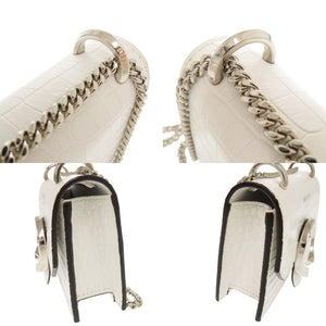 新品同様 ジミーチュウ ミニパリス クロコ型押しレザー ホワイト チェーンショルダーバッグ ショルダーバッグ 0475【中古】JIMMY CHOO