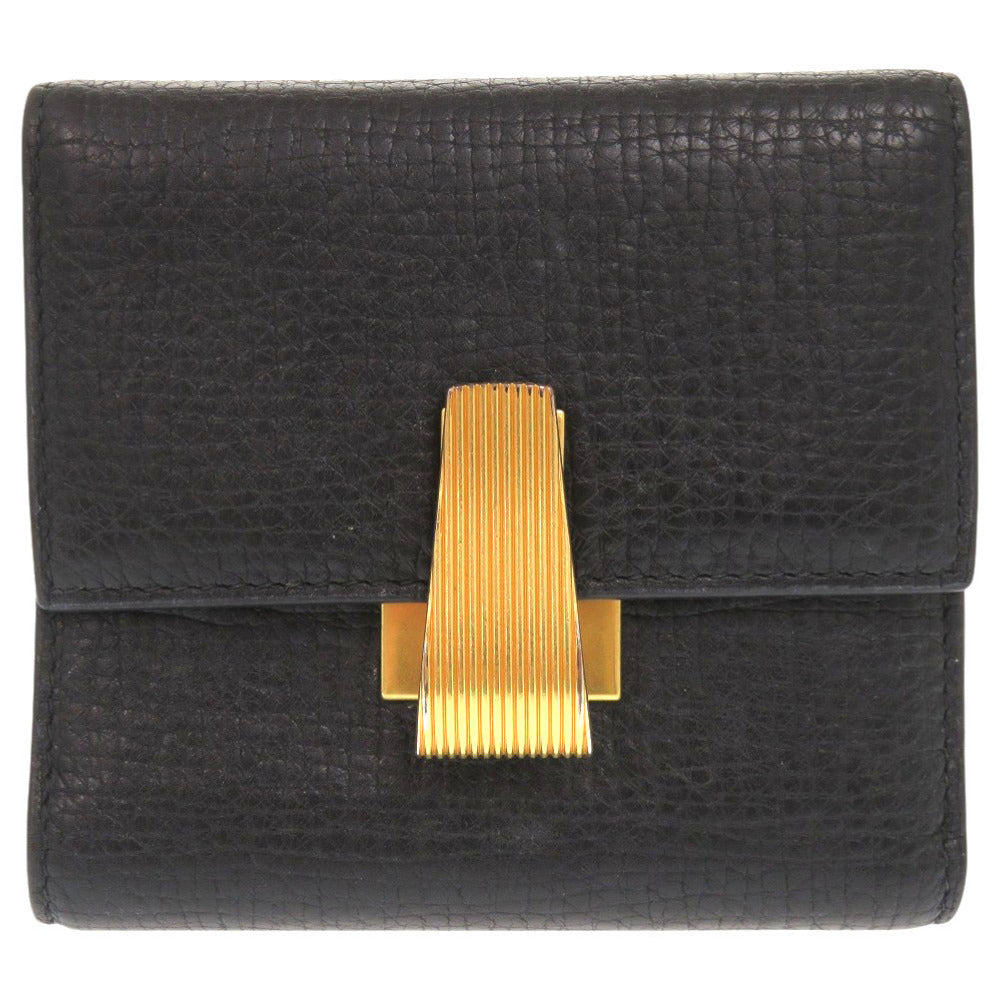 ボッテガヴェネタ パルメラート レザー ブラック 三つ折り財布 黒 0488【中古】BOTTEGAVENETA
