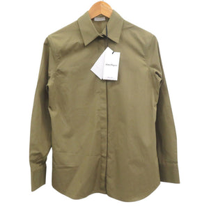 サルヴァトーレフェラガモ 比翼ボタン 長袖シャツ 13H614 737470 コットン カーキ 0531【中古】Salvatore Ferragamo