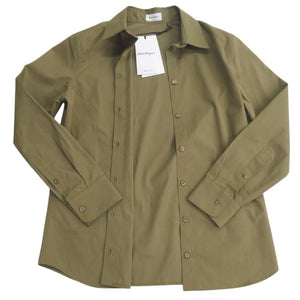 サルヴァトーレフェラガモ 比翼ボタン 長袖シャツ 13H614 737470 コットン カーキ 0531【中古】Salvatore Ferragamo