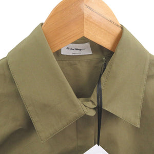 サルヴァトーレフェラガモ 比翼ボタン 長袖シャツ 13H614 737470 コットン カーキ 0531【中古】Salvatore Ferragamo