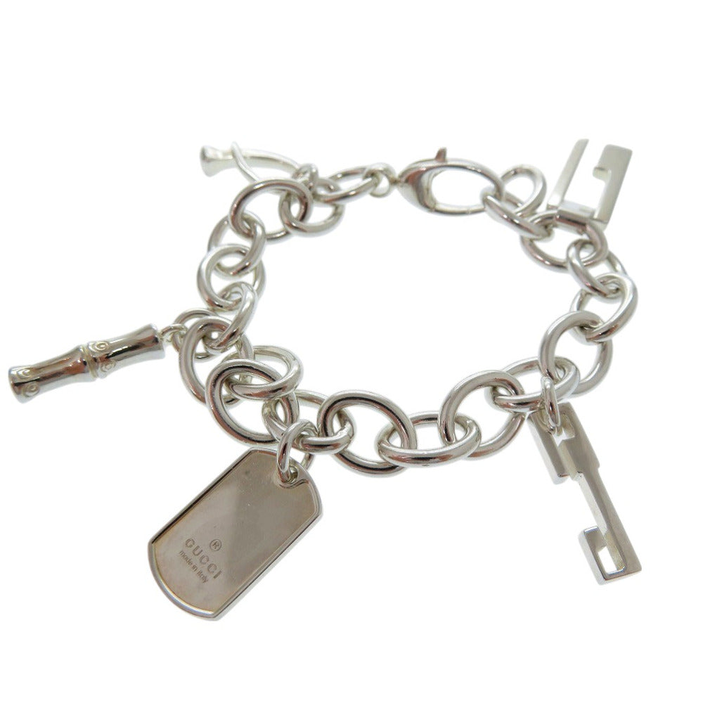美品 グッチ マルチロゴ Gロゴ ドロップチャーム ドッグタグ バンブー ブレスレット シルバー925 0547【中古】GUCCI