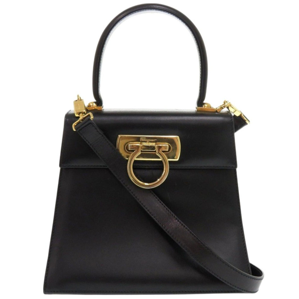 サルヴァトーレフェラガモ ガンチーニ AQ-212193 レザー ブラック 2way ハンドバッグ 黒 0552【中古】Salvatore Ferragamo