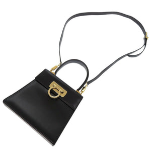 サルヴァトーレフェラガモ ガンチーニ AQ-212193 レザー ブラック 2way ハンドバッグ 黒 0552【中古】Salvatore Ferragamo