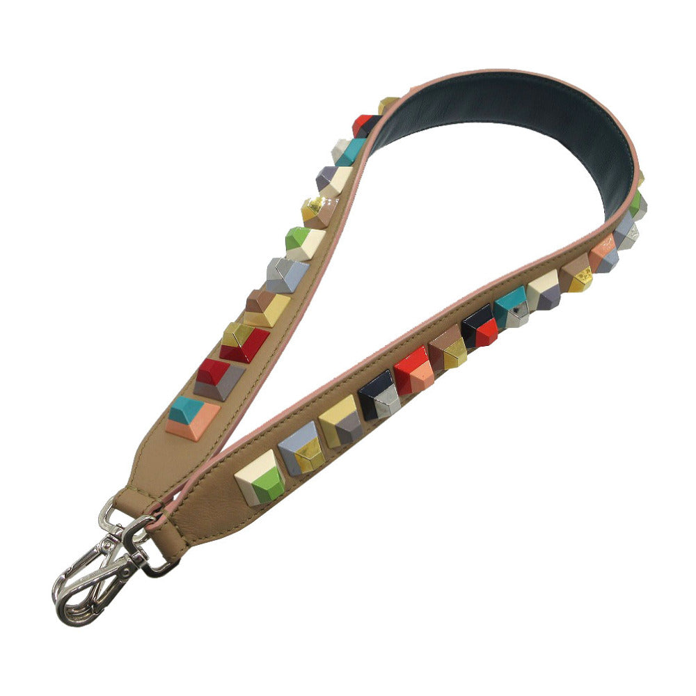 美品 フェンディ ストラップユー スタッズ ショルダーストラップ レザー ベージュ/マルチカラー 0558【中古】FENDI