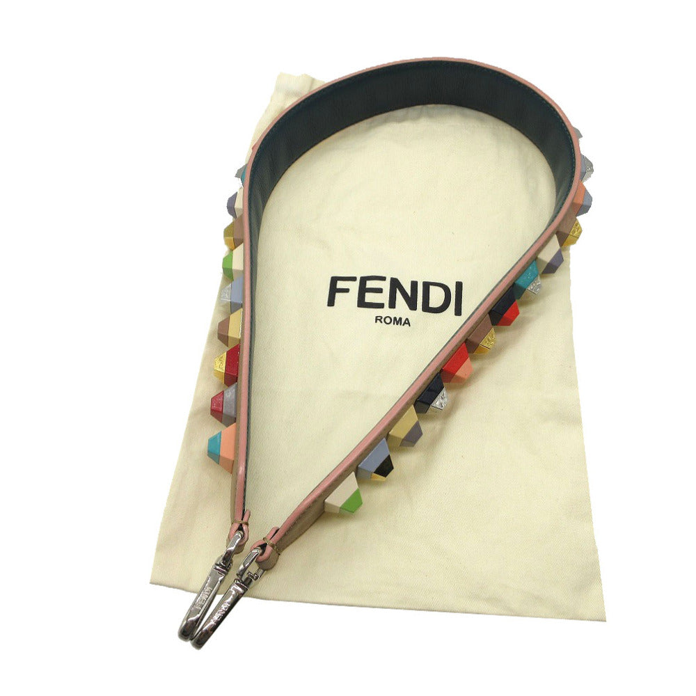 美品 フェンディ ストラップユー スタッズ ショルダーストラップ レザー ベージュ/マルチカラー 0558【中古】FENDI