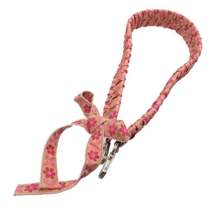 新品同様 フェンディ ストラップユー チロリアンテープ 花柄 リボン ショルダーストラップ レザー/シルク ピンク/ベージュ 0559【中古】FENDI