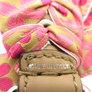 新品同様 フェンディ ストラップユー チロリアンテープ 花柄 リボン ショルダーストラップ レザー/シルク ピンク/ベージュ 0559【中古】FENDI