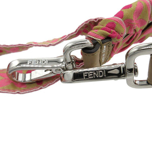 新品同様 フェンディ ストラップユー チロリアンテープ 花柄 リボン ショルダーストラップ レザー/シルク ピンク/ベージュ 0559【中古】FENDI
