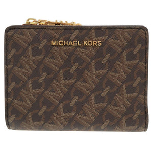 新品同様 マイケルコース EMPIRE エンパイア シグネチャーロゴ スナップ コイン ビルフォールド ミディアム コーティングキャンバス ブラウン 二つ折り財布 0592【中古】Michael Kors