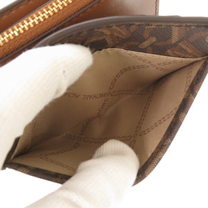 新品同様 マイケルコース EMPIRE エンパイア シグネチャーロゴ スナップ コイン ビルフォールド ミディアム コーティングキャンバス ブラウン 二つ折り財布 0592【中古】Michael Kors