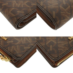 新品同様 マイケルコース EMPIRE エンパイア シグネチャーロゴ スナップ コイン ビルフォールド ミディアム コーティングキャンバス ブラウン 二つ折り財布 0592【中古】Michael Kors