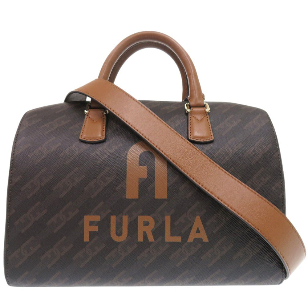新品同様 フルラ 2WAY Varsity Stayle ヴァーシティ ハンドバッグ ショルダーバッグ ボストンバッグ PVC ブラウン 0600【中古】FURLA