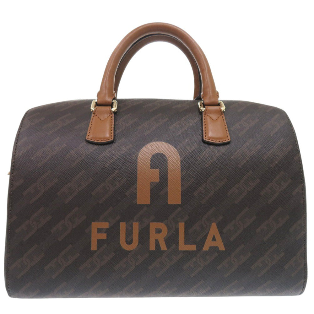 新品同様 フルラ 2WAY Varsity Stayle ヴァーシティ ハンドバッグ ショルダーバッグ ボストンバッグ PVC ブラウン 0600【中古】FURLA