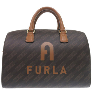 新品同様 フルラ 2WAY Varsity Stayle ヴァーシティ ハンドバッグ ショルダーバッグ ボストンバッグ PVC ブラウン 0600【中古】FURLA