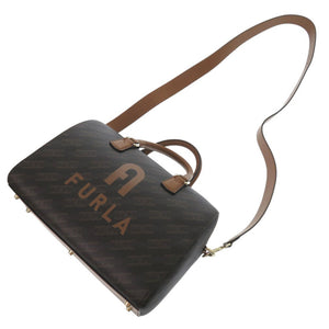 新品同様 フルラ 2WAY Varsity Stayle ヴァーシティ ハンドバッグ ショルダーバッグ ボストンバッグ PVC ブラウン 0600【中古】FURLA