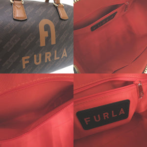 新品同様 フルラ 2WAY Varsity Stayle ヴァーシティ ハンドバッグ ショルダーバッグ ボストンバッグ PVC ブラウン 0600【中古】FURLA