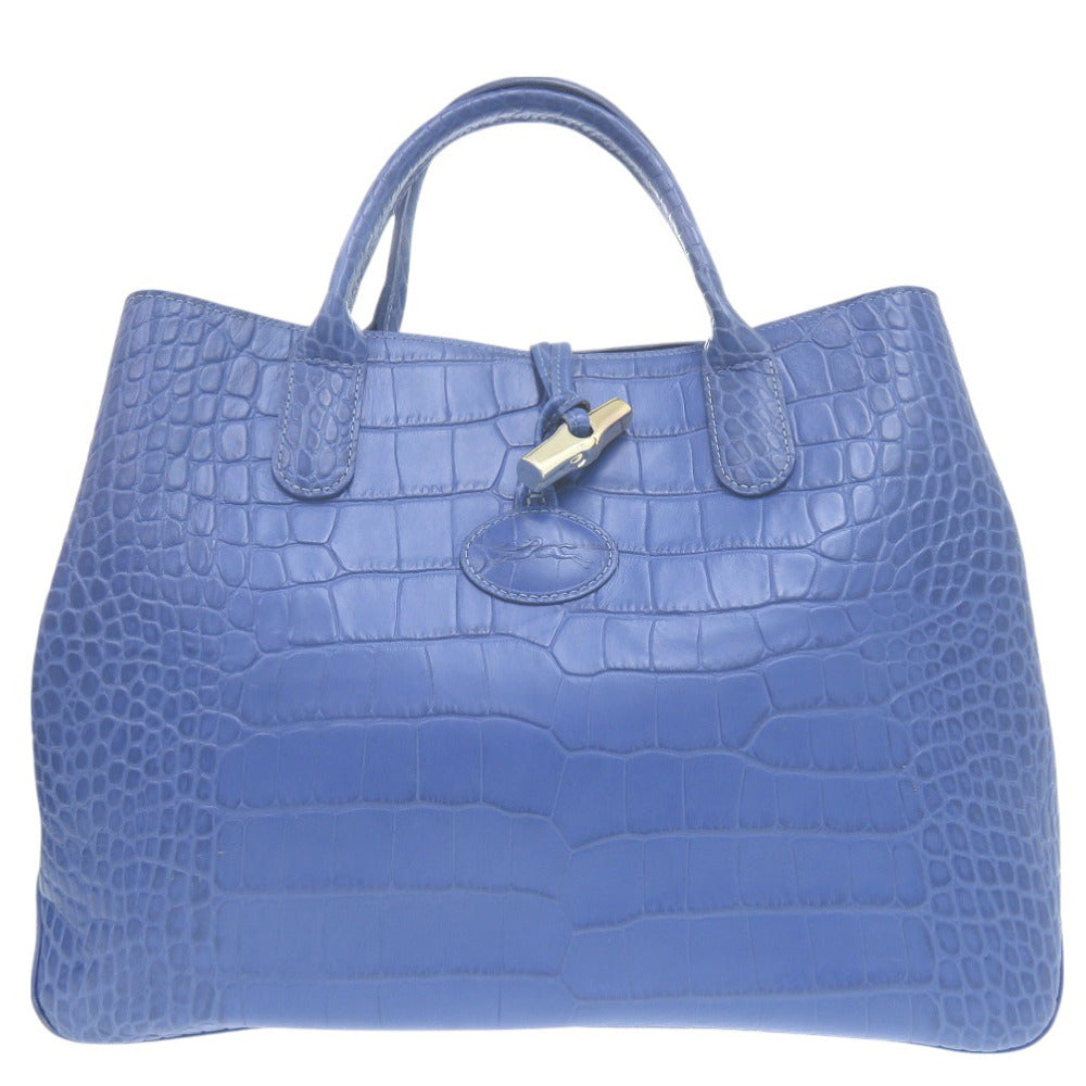 美品 ロンシャン ロゾ トートバッグ クロコ調 クロコ型押し ショルダートート レザー ブルー 0603【中古】Longchamp