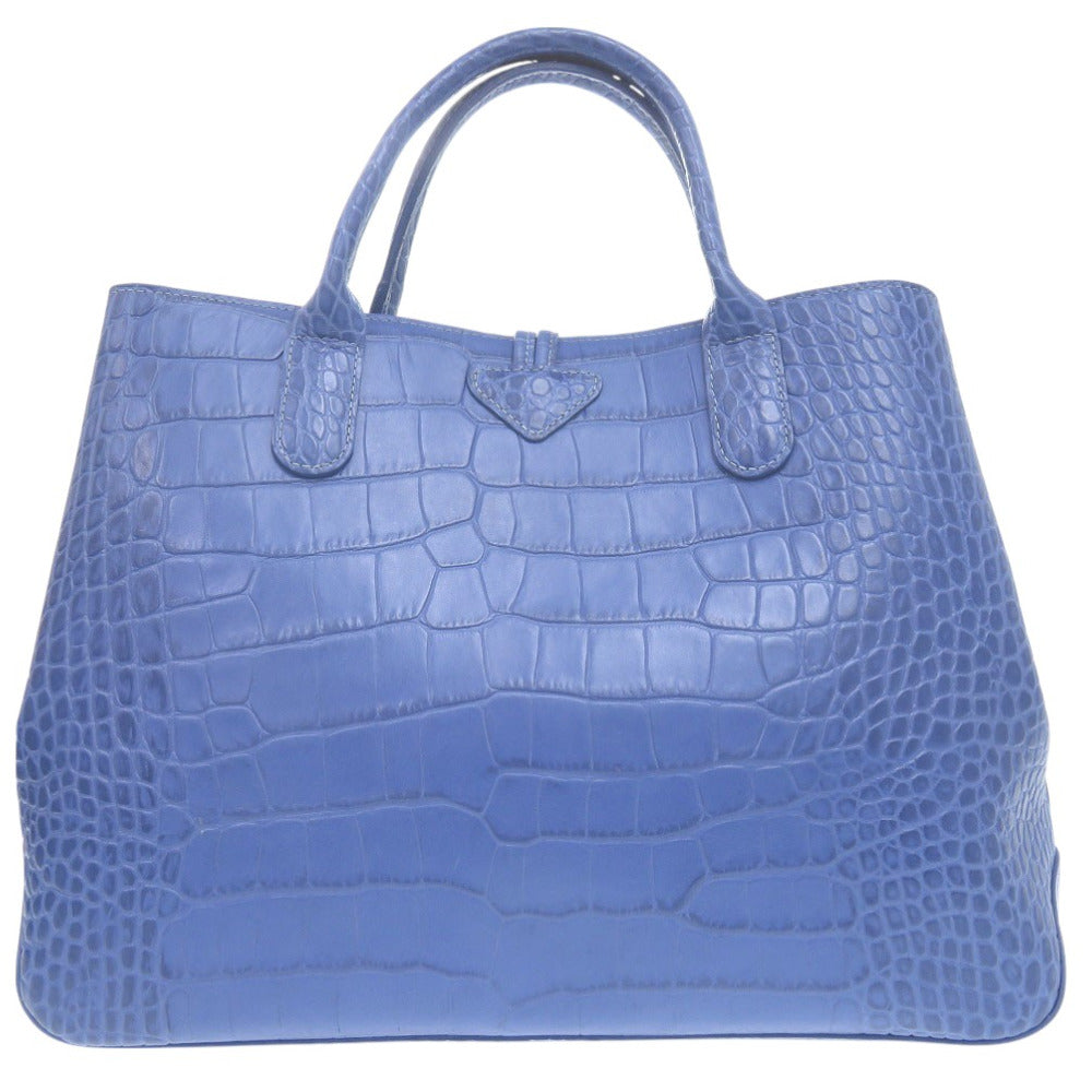 美品 ロンシャン ロゾ トートバッグ クロコ調 クロコ型押し ショルダートート レザー ブルー 0603【中古】Longchamp