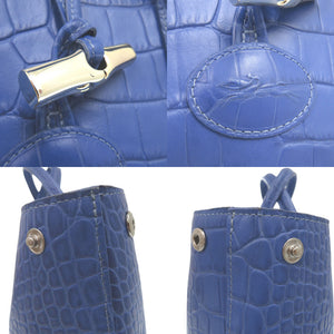 美品 ロンシャン ロゾ トートバッグ クロコ調 クロコ型押し ショルダートート レザー ブルー 0603【中古】Longchamp