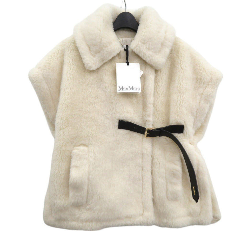 新品同様 マックスマーラ テディベア ケープ 23473607336 SM ポンチョ アルパカ ホワイト 0618【中古】MAX MARA