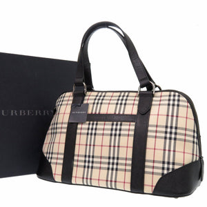 新品同様 バーバリー ミニボストンバッグ ハンドバッグ キャンバス レザー ノバチェック 0622【中古】BURBERRY