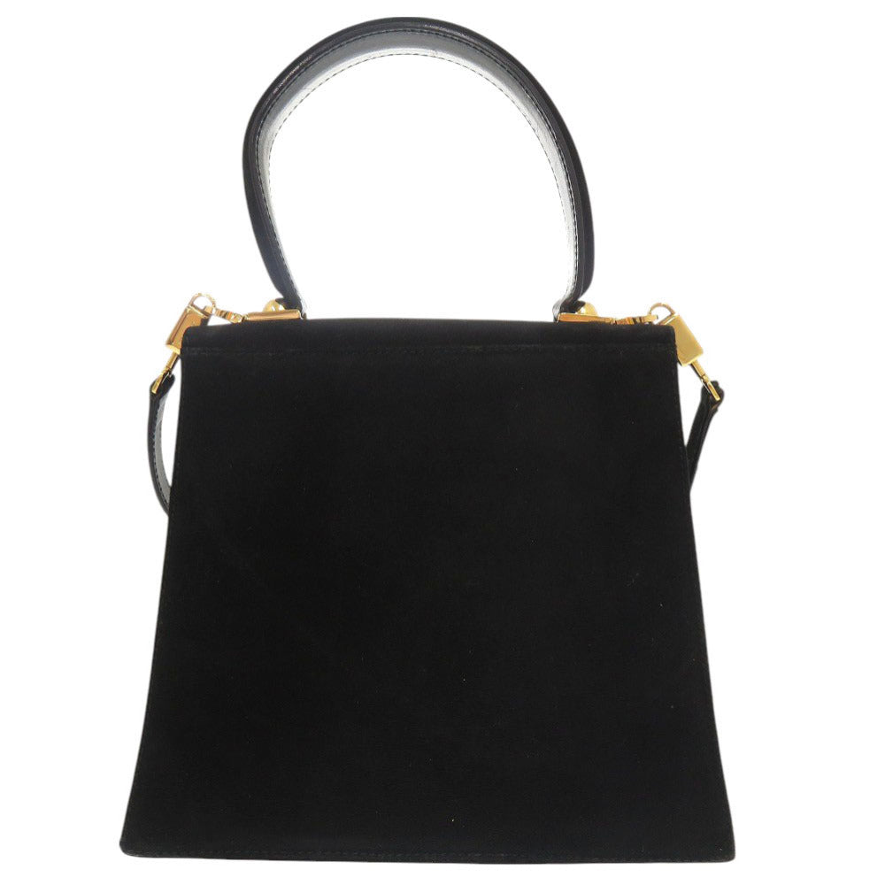 美品 サルヴァトーレフェラガモ ガンチーニ スエード レザー ブラック 2WAY ハンドバッグ ショルダーバッグ 黒 0632【中古】Salvatore Ferragamo